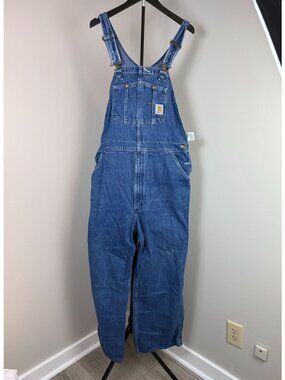 Carhartt R07 DST Denim Bib Overalls Mens 40 Blue Workwear Carpenter Dungarees
